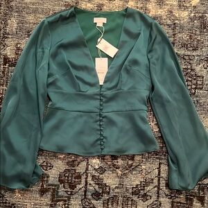 Finders Keepers Green Fitted Long Sleeve Blouse